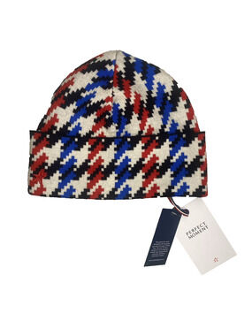 Perfect Moment Beanie NEW Merino Wool Houndstooth W French Navy Unisex Hat